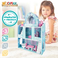 Castillo de Princesas de Madera 3 Plantas WOOMAX, 37x15x53,5 Cm, Rosa y Azul(m-4)