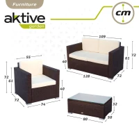 Conjunto Muebles Jardín Aktive Ratán Sintético y Cojines Acolchados, 128x72x72 Cm, Marrón Oscuro(m-8)