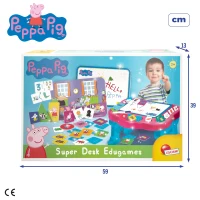 Mesa Infantil Peppa Pig con Pizarra, 10 Juegos Educativos y Almacenamiento, 59x13x39 Cm, Rosa y Azul(m-8)