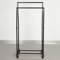 Perchero Ropa Doble con Estante y Ruedas, 75x40x157 Cm, Negro(m-7)