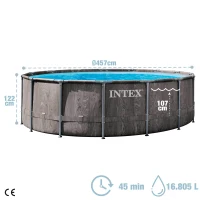 Piscina Desmontable Redonda INTEX Prisma Frame Greywood con Depuradora, 457x122 Cm, Gris(m-4)