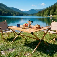Mesa Plegable Glamping Desmontable con Bolsa de Transporte, 88,5x70,5x43 Cm, Tierra(m-2)