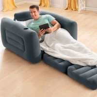 Sillón Cama Hinchable Convertible 2 en 1, 117x224x66 Cm, Gris Carbón(m-4)