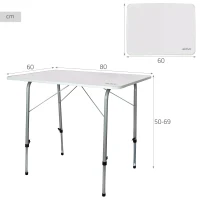 Mesa Plegable Camping Altura Regulable, 80x60x50/69 Cm, Malva(m-4)
