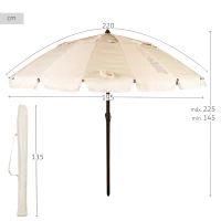 Sombrilla de Playa Antiviento 16 Varillas de Fibra de Vidrio, 220x145x225 Cm, Crema(m-4)