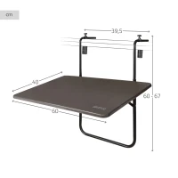 Mesa Plegable Colgante para Balcón, Multiposición, 60x40x60-66,5 Cm, Antracita(m-4)