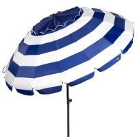 Sombrilla de Playa Antiviento 16 Varillas, Ø240 Cm, Azul y Blanco(m-1)