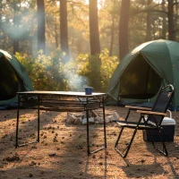Mesa Plegable Camping Aktive Regulable 60-70 Cm con Red Extraíble, 63x8x64,5 Cm, Negra(m-5)