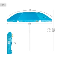 Sombrilla de Playa Plegable 8 Varillas Mástil Regulable, 180 Cm, Azul(m-4)