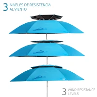 Sombrilla de Playa Antiviento Regulable 8 Varillas, 200x200x200 Cm, Azul(m-3)