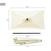 Parasol Balcón Rectangular con Mástil de Aluminio y Manivela, 200x120x240 Cm, Crema(m-4)