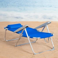 Silla Playera Alta Plegable Multiposición con Cojín, 48x60x90 Cm, Azul(m-3)