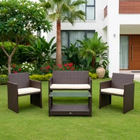 Conjunto Muebles para Jardín Ratán Sintético 3 Piezas Sillón 59x59x76 Cm, Marrón Oscuro(m-5)