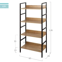 Estantería Madera y Acero 4 Estantes, 60x28x126 Cm, Negro(m-4)