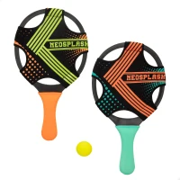 Set 2 Palas de Playa Neopreno y Plástico con Pelota, 21,5x38,5 Cm, Amarillo(m-1)