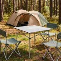 Mesa Camping Plegable de Aluminio Ligero, 70x70x70 Cm, Gris(m-3)