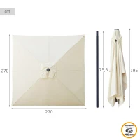 Sombrilla para Jardín Cuadrada Protección UV50, 270x270x260 Cm, Crema(m-4)