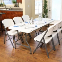 Mesa Rectangular Plegable con Estructura de Acero, 244x76x74 Cm, Blanco Efecto Granito(m-8)