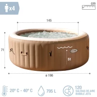 Spa Hinchable INTEX PureSpa Bubble Massage 4 Plazas, Ø216x71 Cm, Crema(m-4)