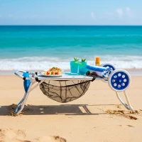 Carrito Playa Plegable 2 en 1 Aluminio, 47x50x100 Cm, Gris y Azul(m-2)