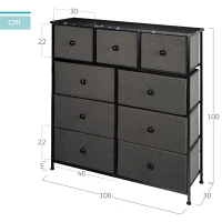 Cómoda 9 Cajones de Tela Efecto Mármol, 100x30x100 Cm, Negro(m-4)