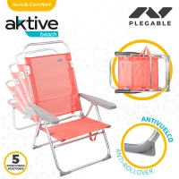 Silla Baja Plegable Reclinable con Estructura de Aluminio, 48x57x100 Cm, Coral(m-3)