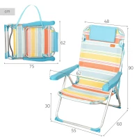 Silla Plegable Playa Aluminio Antivuelco 5 Posiciones, 48x60x90 Cm, Rayas Multicolor(m-4)
