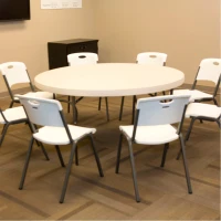 Mesa Redonda Plegable con Tablero de Polietileno de Alta Densidad, 152x152x74 Cm, Blanca(m-5)