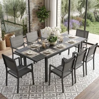 Outsunny Masă de Grădină Extensibilă pentru 6-8 Persoane, Aluminiu cu Blat cu Lamele, Negru(m-12)