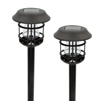 Pack 2 Focos Solares LED Luz Cálida con Estaca, 13x13x55 Cm, Negro(m-7)
