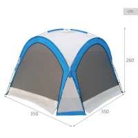 Carpa Camping Plegable con Mosquitera y 4 Puertas, 350x350x260 Cm, Azul y Gris(m-4)