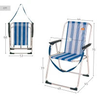 Silla Plegable Alta Aluminio y Textileno, 44x45x76 Cm, Azul y Blanco(m-4)