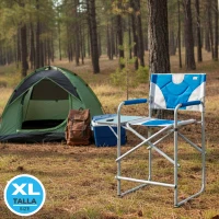 Silla de Director Plegable XL con Mesa Lateral y Reposapiés, 58x57x103 Cm, Azul y Gris(m-2)