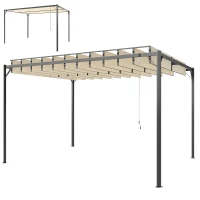 Outsunny Pérgola de Jardín 3x4 m con Protección UPF 50+ Gazebo con Techo Ajustable Estructura de Metal para Exterior Crema(m-11)