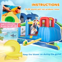 Outsunny 6 in 1 Kids Bouncy Castle, with Water Slide, Water Gun, Climbing Wall, Air Blower for Indoors/Outdoors, 3.9 x 3 x 2m(m-7)