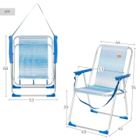 Silla de Playa Alta Plegable Soporta 110 Kg, 53x6x68 Cm, Azul a Rayas(m-4)