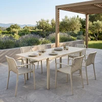 Outsunny Masă de Grădină Extensibilă pentru 6-8 Persoane, din Aluminiu cu Blat cu Lamele, Alb(m-15)