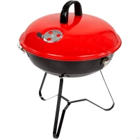 Barbacoa de Carbón Portátil con Tapa y Parrilla, 36x36x44 Cm, Negro y Rojo(m-1)