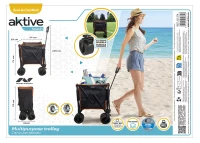 Carro Playa Aktive Plegable Estructura de Acero Ruedas 360º Desmontables 80 Kg, Negro(m-10)