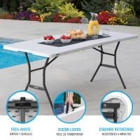 Mesa Plegable Rectangular Lifetime Efecto Granito, 185x76x74 Cm, Blanco(m-3)