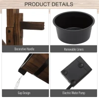 Outsunny Wooden Garden Wishing Well Fountain Barrel Waterfall Rustic Wood with Pump Garden Décor Ornament(m-6)