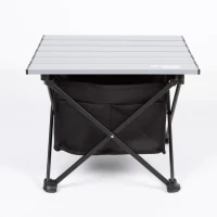 Mesa Auxiliar Plegable Camping con Almacenaje y Bolsillo, 40x35x30 Cm, Gris y Negro(m-3)