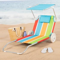 Carro Playa Tumbona 2 en 1 Estructura Aluminio 600D y Cojín Acolchado, 54x11x66 Cm, Azul(m-5)