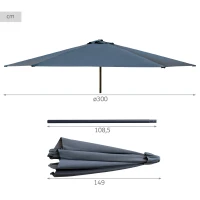 Parasol Hexagonal Mástil Aluminio 38 Mm Ø 300 Cm, Tela Poliéster 150 Gr/m2, Antracita(m-4)