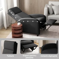 HOMCOM Fotoliu Relax Rabatabil Manual 160° cu Suport pentru Picioare, Fotoliu Ergonomic Tapițat cu Aspect de In pentru Dormitor, Birou, Living și Sufragerie, Negru(m-7)