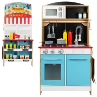 Cocinita Heladería de Madera 2 en 1 con 25 Accesorios, 59,7x39,4x108,6 Cm, Madera Natural(m-1)