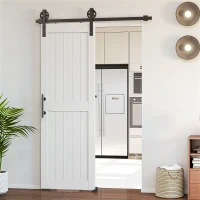 HOMCOM Porta Scorrevole in Stile Country con Binario e Maniglia in Legno e Acciaio, 71.5x213.4 cm, Bianco e Nero(m-10)