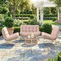 Outsunny Tuinmeubelset 4-delig Polyrattan Lounge-set met tweezitsbank 2 fauteuils Glazen tafel Brede & Diepe Zit Dikke Kussens(m-10)