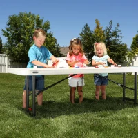 Mesa Ajustable con Patas Plegables, 183x76x61-91 Cm, Crema(m-7)