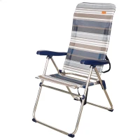 Silla Playa Plegable Alta 5 Posiciones, 47x67x110 Cm, Azul y Gris(m-1)
